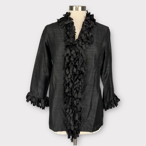 Gretchen Scott Designs Womens Black Silk Jacket Topper Ruffle Front size Small - Picture 1 of 12